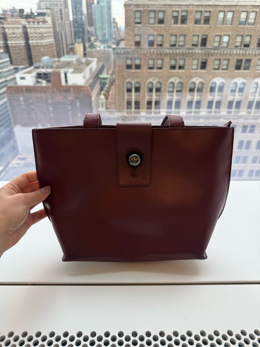 Furla Burgundy Leather Shoulder Bag